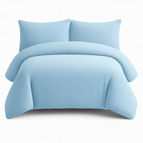 Bella Nights Teddy Bear Fleece Duvet Cover Set – Thermal Warm & Cosy Soft Fur Bedding with Pillowcases – Winter Duvet Set (Blue, Super King)