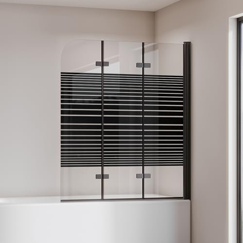 Cozynest Duschwand für Badewanne Schwarz 140x140cm 3-Teilig Badewannenaufsatz Faltbar Duschtrennwand Glas Duschabtrennung 6mm ESG Glas Nano Beschichtung Badewannentrennwand