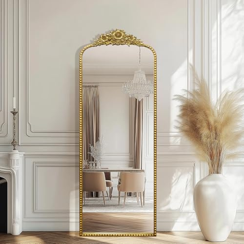 G-LEAF Barock Ganzkörperspiegel Gold 56x165 cm, Bogenspiegel mit Geschnitztem Barock-Krone, Wandspiegel Großer Standspiegel für Schlafzimmer, Wohnzimmer, Flur