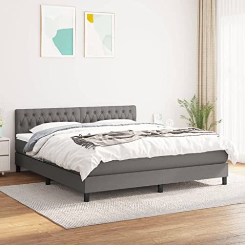 HUAKEHOM Boxspringbett mit Matratze Doppelbett Polsterbett Bettgestell Hotelbett Lattenrost Bett Bettrahmen Schlafzimmerbett Dunkelgrau 180x200 cm Stoff