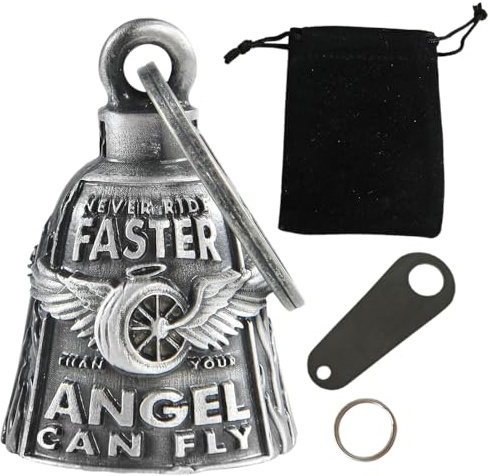 XFSRG Cloche Gremlin pour motard Guardian Ange Bell Ou Porte Clés Lucky Cloches de Moto Cloches en Forme d'ange Gardien à Suspendre avec Etui Cadeau Velours