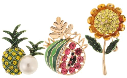 JOINPAYA Broches Fruits 3 Pièces Ananas Pastèque Tournesol en Métal pour Femmes et Étudiantes Épingle Fruit Mignonne et Originale Accessoire Mode Polyvalent pour Vêtements Gilets et
