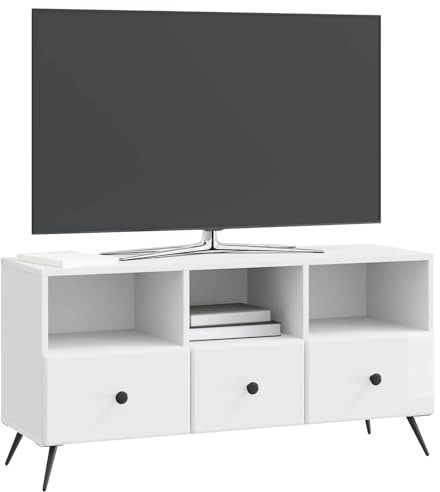 vidaXL TV-Schränk Hochglanz Weiß 102 x 34,5 x 50 cm Holzwerkstoff, Wohnzimmer, Großer Stauraum Entertainment-Einheit, Moderner Stil Medenkonsole, Praktische Möbel zur Home-Organisation