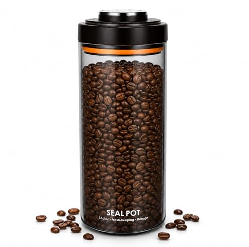 KihhonTech 1.8L Airtight Coffee Bean Storage Container with One-Way CO2 Valve, Borosilicate Glass Coffee Canister with Date Tracker, Wide-Mouth Vacuum Storage Jar for Sugar, Tea, Nuts