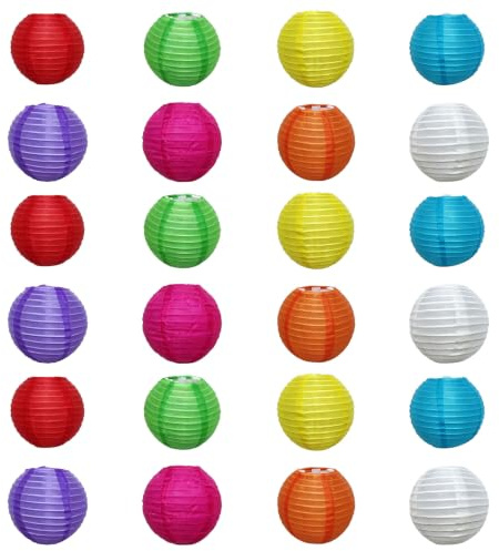 24 Stück Papier Laternen Mini Lampions Bunt 7,5cm Papierlampion Klein