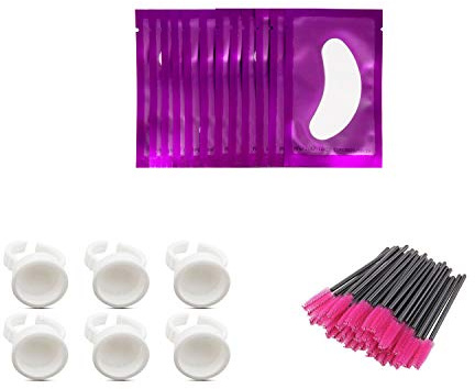 3x100 Packs Combination Set-Eye Pads for Lash Extensions & Eyelash Mascara Brushes Wands & Glue Rings Holder Eyelash Extension Rings Beauty Tools
