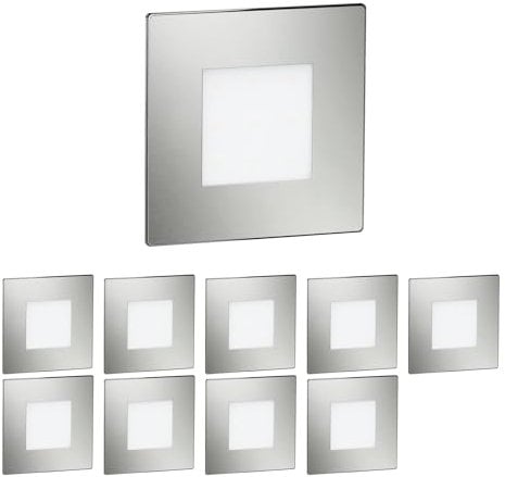 ledscom.de 10 Stück LED Treppenlicht/Wandeinbauleuchte FEX für innen und außen, eckig, edelstahl, 85 x 85mm, warmweiß