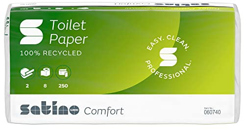 Satino by WEPA Comfort Toilettenpapier 2lagig - Packung mit 8 Rollen aus 100% Recyclingpapier - weißes Klopapier mit je 250 Blatt je Rolle - umweltfreundlich, günstig, recycled aus Altpapier…