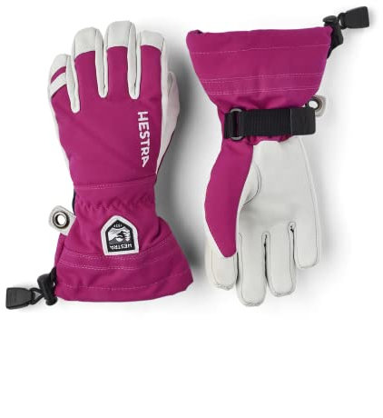 Hestra Jungen Kid's Army Leather Heli Ski 5 Finger HandschuheRosa/Grau 5