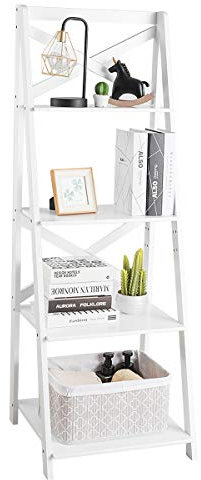 COSTWAY Estantería Escalera de 4 Niveles Estante de Esquina de Madera para Libro Flor Planta Decoración Sala (1, blanco)