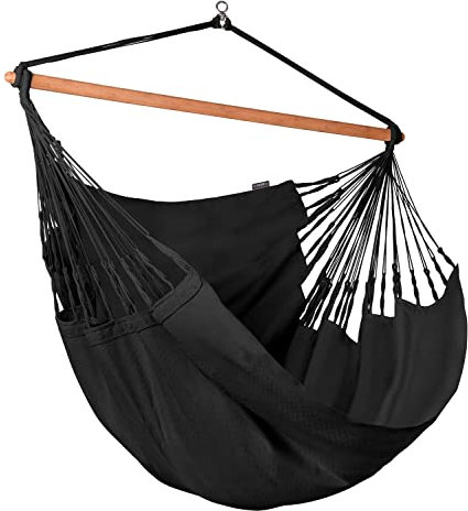 La Siesta®- Habana Hängesessel Kingsize Size für Entspannung & Stil: 360° Drehgelenk, hochwertiges Bambusholz- GOTS-zertifizierte Baumwolle.(Onyx)