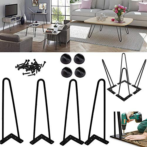 25 cm schwere Metall-Haarnadelbeine für Tisch, schwarze Stahl-Tischbeine mit Schrauben und Beinpolstern, 4er-Set moderne DIY-Metallbeine Mitte des Jahrhunderts, 3/8Durchmesser. Tischbeine Haarnadel