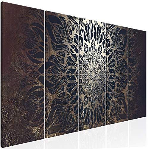decomonkey Bilder Mandala 100x40 cm 5 Teilig Leinwandbilder Bild auf Leinwand Wandbild Kunstdruck Wanddeko Wand Wohnzimmer Wanddekoration Deko Abstrakt Orient schwarz