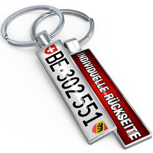 Kotrollschild-Schlüsselanhänger mit Name, Wunschtext, Foto, Logo, Schweiz KFZ Kennzeichen Personalisiert - Auto Nummernschild als Individueller Metall Auto Schluessellanhaenger (Silver)