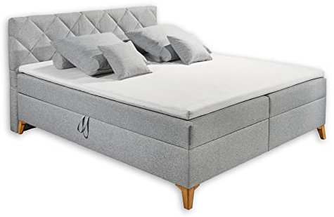 Stella Trading RATFORD 6 Polsterbett 180x200 mit Bettkasten, Silber - Modernes Doppelbett mit dekorativer Steppung & Kaltschaum Topper - 180 x 116 x 215 cm (B/H/T)