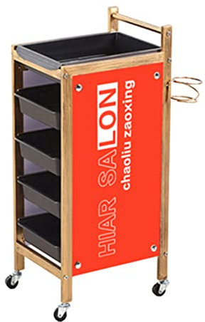 Retro-Salon-Aufbewahrungswagen Friseurwagen Barber Rolling Friseurwerkzeug Makeup Cases Spa Utility Carts Mit 4/5 Schubladen, Stilvoller Seitenwand Und Haartrocknerhalter,Rot,5 Tiers