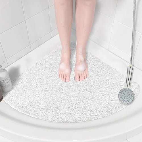 Corner Shower Mat Non Slip: Anti Mould Bath Mat - 60 x 60 cm Loofah Shower Mats for Inside Shower- Anti Slip Bath Mat for Inside Bath White Quadrant Shower Mat for Elderly Sector Quick Drying