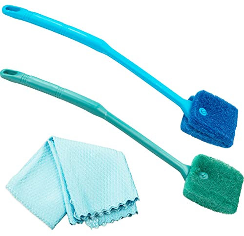 LAMXD Aquarium Fish Tank Cleaning Sponge Brush, Reusable Double-sided Sponge Brush Algae Scrapers Cleaner Tools with a Clean Cloth for Glass Tank Cleaning