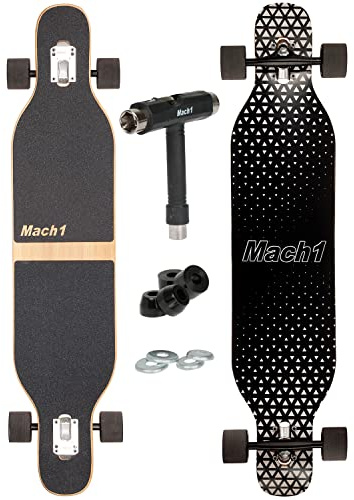 FunTomia Longboard mit 3 Flex Stufen Drop Through Cruiser Komplettboard Mach1 Speed Kugellager T-Tool