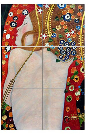 Cuadro mosaico de 6 baldosas cerámicas de cm. 15x15 con Linea Arte Print. Tamaño del mosaico cm. 30x45