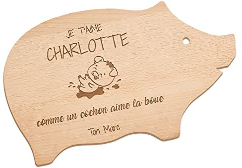 Maverton Planche à découper personnalisable - Plateau en bois en forme de cochon avec gravure pour elle - pour anniversaire - Accessoires cuisine pour femmes - Pour chef - je t’aime