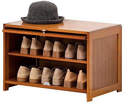 ZEELYDE Shoe Rack,3 Tier Shoe Bench Bamboo Withdoor Dustproof Narrow Storage Living Room Lounge Hallway Bedroom Happy