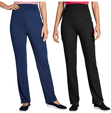 Amber Ladies Pack of 2 Jersey Trousers – Soft Stretch Pull-On Style with Elasticated Waist Black and Navy 12-14 Short