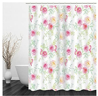 Hoisy Haken Duschvorhang, Schimmelfreier Duschvorhang Rose Rosa Größe 165X180CM Schnell Trocknend Polyestergewebe Badezimmerzubehör