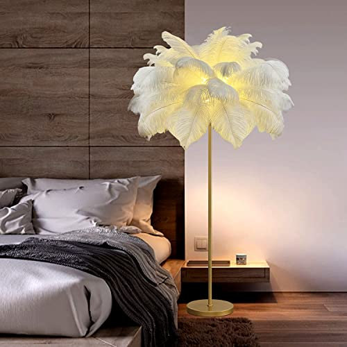 AvgnLxqe Lampadaire Plume,Lampadaire Sur Pied Salon avec 3 Couleurs,Moderne LED Dimmable Lampadaire,Lampe en Métal avec Hauteur 160cm Pour Canapé Chambre a Coucher Chambre D'enfant (White)