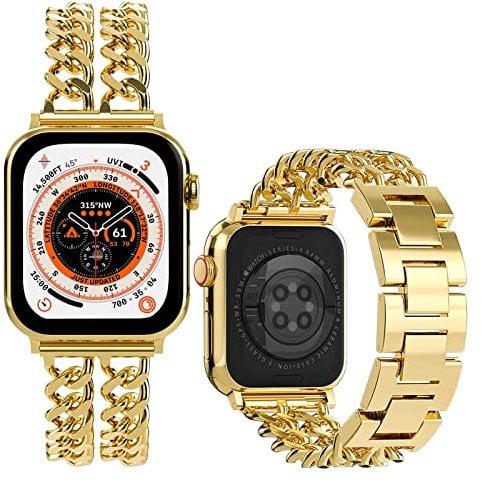 Miimall for Apple Watch Ultra 2/Series 9 Strap, Metal Strap for iWatch 38/40/41/mm 42/44/45/49mm, Adjustable Metal Chain Bracelet, Alloy Band for iWatch Ultra SE Series 9 8 7 6 5 4 3 2 1-Gold