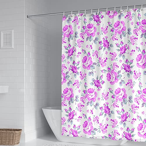 BCughia Duschrollo für Badewanne, Duschvorhang Badewanne Schöne Blumen Polyester Lila Shower Curtains 150x180cm(60 W x 72 H)