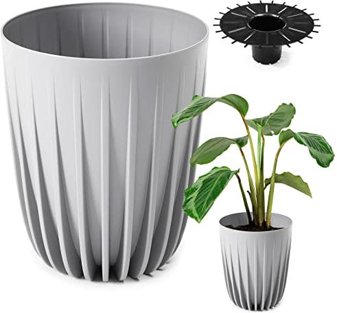 Konzept 11 Concept 11 Macetero Alto de 30 cm de diámetro, macetero Grande para Exteriores, balcón, macetero con Inserto Gris, macetero para Palmeras