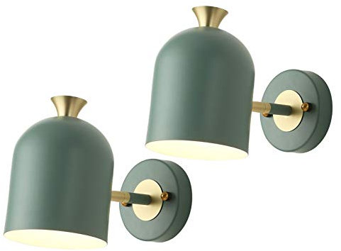 JMWYH 2 Pcs Battery Operated LED Wall Light Remote Control Dimmable Living Room Lamp, Indoor Wireless Metal Green Wall Light for Home Restaurant Loft (Color : Green) (Green)