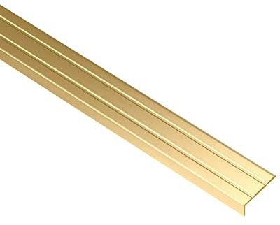 Gedotec Treppen-Kantenprofil selbstklebend | 1 Stück Stufen-Kantenprofil Aluminium messing | 2000 mm | Bodenprofil ungelocht zum Kleben | Winkel-Schutzprofil 25 x 8 mm | Alu-Winkelprofil mit Rille