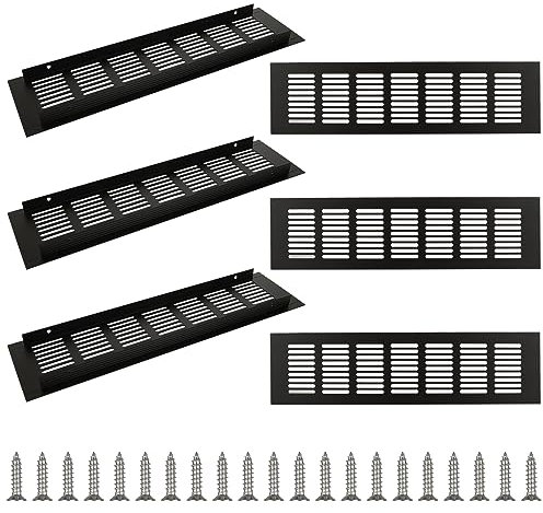 ZOFUN 6 Pcs Air Vrnt Covers 80 x 300 mm, Aluminium Cupboard Ventilation Grills in 7 Rows, Silver Plinth Vent Grill for Cupboard Wardrobe Wall Ventilation