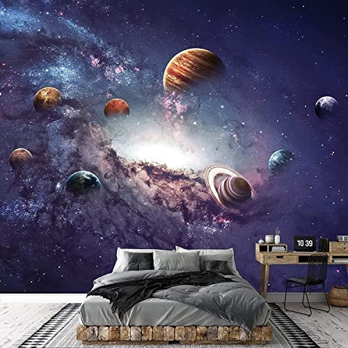 Wandbilder Benutzerdefinierte Fototapeten 3D Sonnensystem Planeten Universum Tapete Wandbilder Wohnzimmer Tv Sofa Schlafzimmer Arbeitszimmer Dekor Tapete Leinwand Wandbi 300 (Breite) x 210 (Höhe) cm