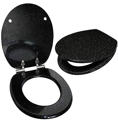 rightclick Bathroom Black Glitter Toilet Seat Heavy Duty Toilet Seat Easy to Install & Remove Decorative Non Slip Toilet Seat for Modern Bathroom Décor