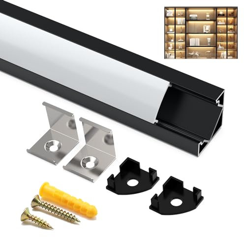 Angdarun Profilé LED Aluminium 6×1M, 45 Degrés en Forme de V pour Bande LED avec Embouts et Cache Blanc - Rail d'Angle