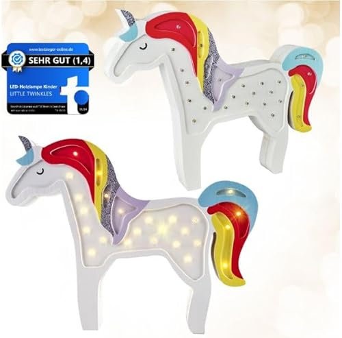 Kinder Nachtlicht aus Kiefernholz – Dimmbar, Timer, Warmes & Angenehmes Licht – Kinderzimmer Deko-Lampe, Leselampe & Schlummerlicht, Einhorn