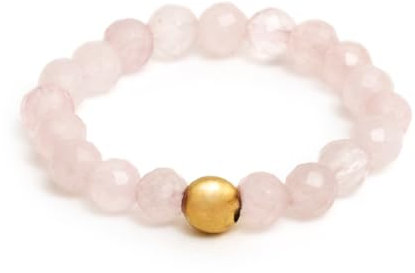 BERGERLIN Echter Rosenquarz Ring mit Goldperle - facettierte Perlen - Größe S