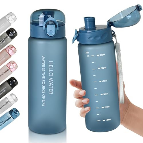 Trinkflasche, Sport Trinkflasche,780ML Auslaufsicher Sport Wasserflasche, Sportflasche für Fahrrad, Camping, Yoga, Gym (1 Flasche) (Matt Blau)
