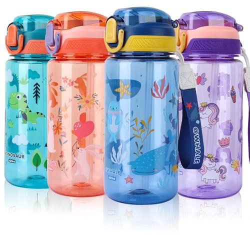 SENBSLAN Kids Water Bottle - 600ml Leakproof Tritan Sport Bottle With Straw for Toddlers, Blue-Whale