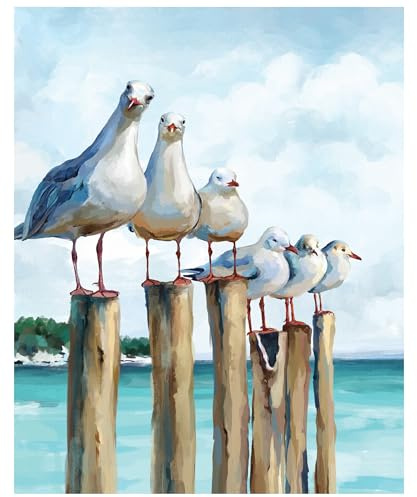 SUMGAR Seagull Paint by Numbers for Adults Beginner, 16x20in, Without Frame | Blue Sea Adult Paint by Number, Ocean Beach Landscape DIY Canvas Painting Kits with Acrylic Paints Brushes, Home Decor Gift