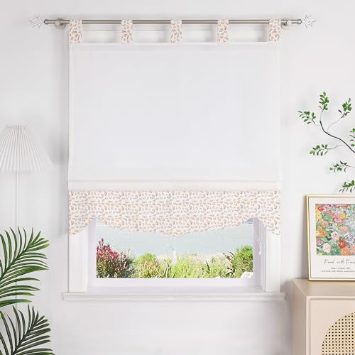 SCHOAL Raffrollo mit Schlaufen Raffgardine Blickdicht Gardine ohne Bohren Vorhang mit Blumen 1 Stück BxH 140x140 cm Orange