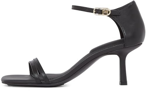 Tommy Hilfiger Sandalias con tacón Mujer Kitten Heel Leather Sandalias, Negro (Black), 40
