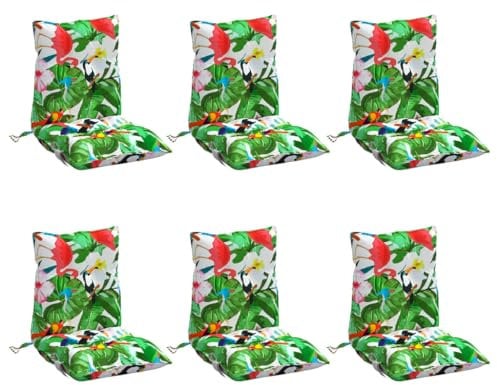 vidaXL Niedriglehner Auflagen 6 STK., Gartenstuhlauflagen mit Bänder, Sitzauflagen Polster für Gartenstuhl, Polsterauflagen, Mehrfarbig Oxford-Gewebe