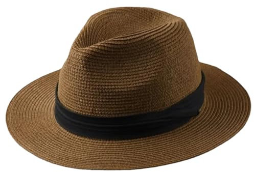 Chapeaux Panama Grande Taille Hommes Femmes Plage Large Bord Chapeau de Paille Chapeaux de Soleil Chapeau Fedora Grande Taille Café M 55-57cm, C88, M
