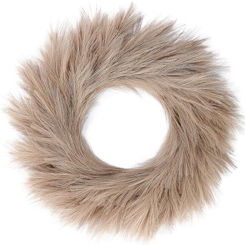 Sggvecsy Corona de hierba de las pampas de 26 pulgadas, corona de pampas artificiales para todas las estaciones, decoración de Navidad, decoración de pared bohemia para puerta delantera, granja,