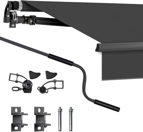 Magiea Gelenkarmmarkise Markise mit Handkurbel, 300x250cm, Anthrazit, Sonnenmarkise Terrassenmarkise Winkel Einstellung(5-60°), Balkon Markisen mit Wasserdichter Beschichtung inkl. Wandhalterung