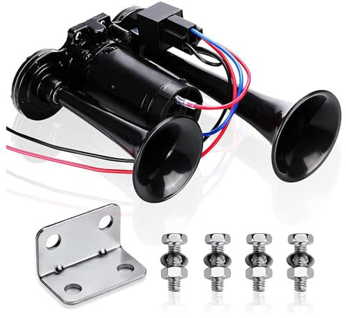 LYPPUL 150DB Air Horn 12V, Super Loud Car Horn with Compressor, Double Tube Train Horn, Air Horns for Car Truck Lorrys, Train Motorcycle Vehicles Boat (Black)